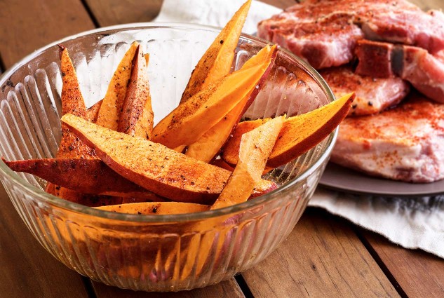 Pork Chops & Sweet Potatoes prepped and ready to be grilled
