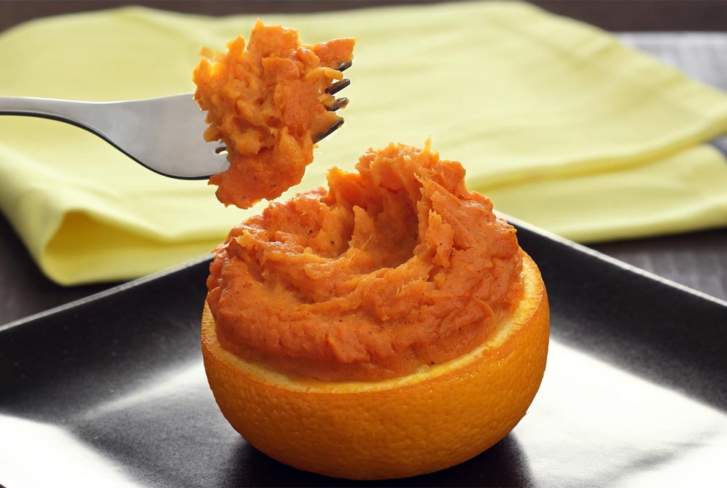 Paleonewbie.com paleo, gluten-free and dairy-free recipe for Orange-Maple Sweet Potatoes in Orange Cups