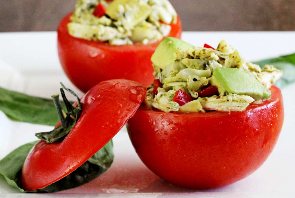 Easy paleo recipe for pesto chicken salad