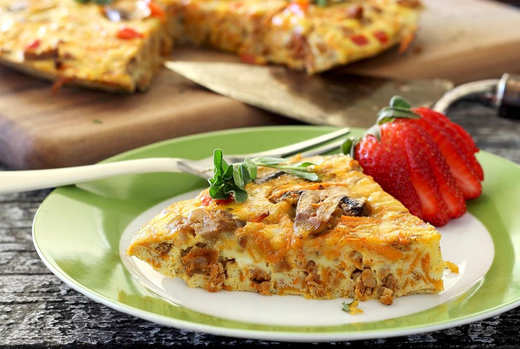 easy paleo recipe for chorizo, sweet potato and mushroom frittata