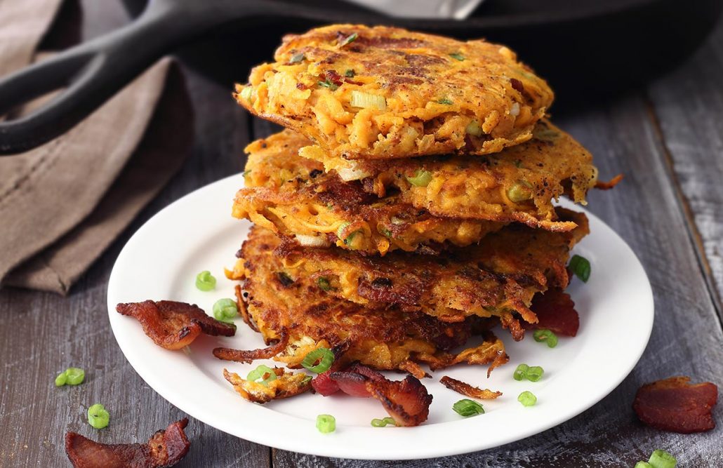 easy sweet potato and bacon fritters