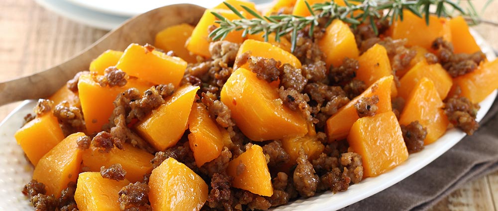 paleo recipe for easy butternut squash and sausage side dish