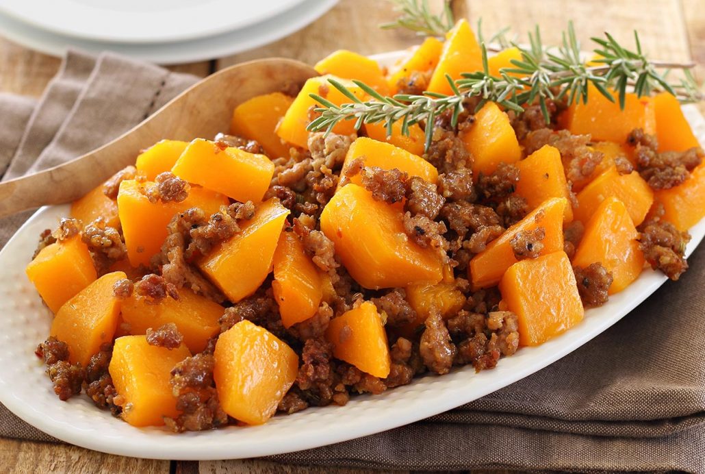 Easy paleo butternut squash and Italian sausage side dish recipe
