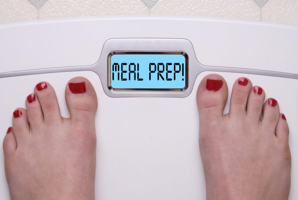 toes on weight scale with meal prep in reader