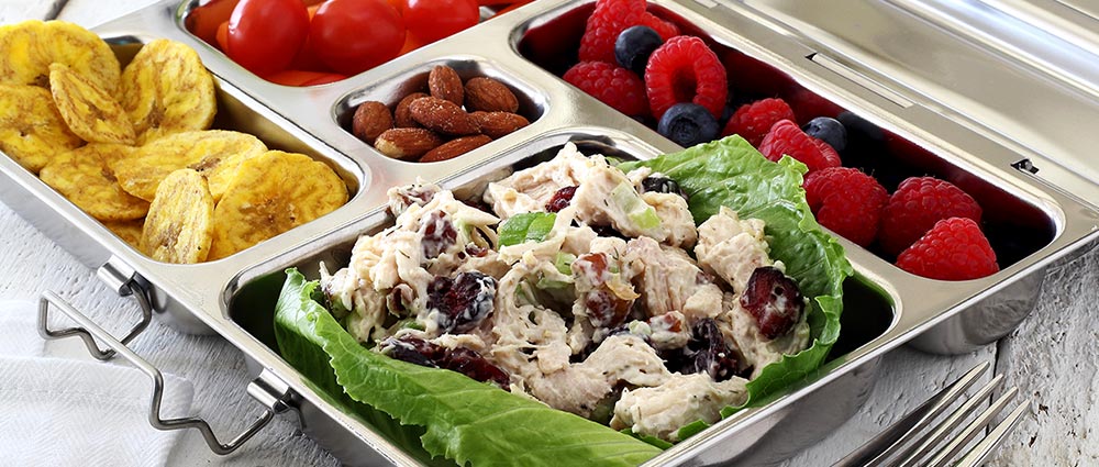 Chicken salad to go from paleo newbie. Features Planetbox stainless steel meal prep container.