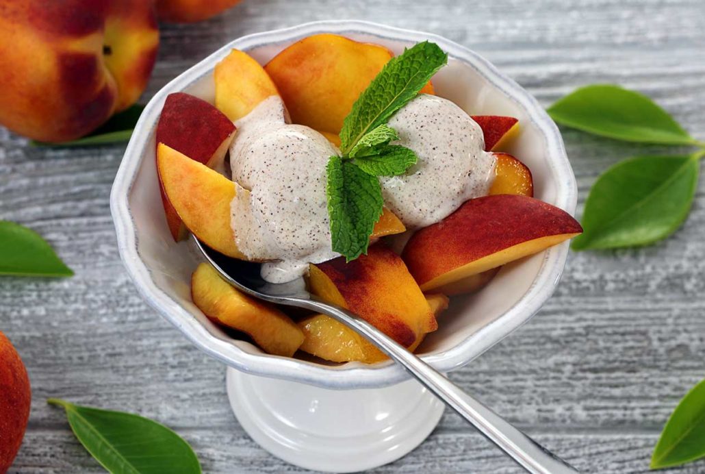 easy recipe for a peaches and cream paleo dessert dish