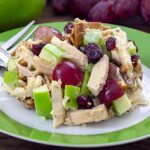 easy paleo recipe for a chicken, apple, cranberry, grape and pecan salad