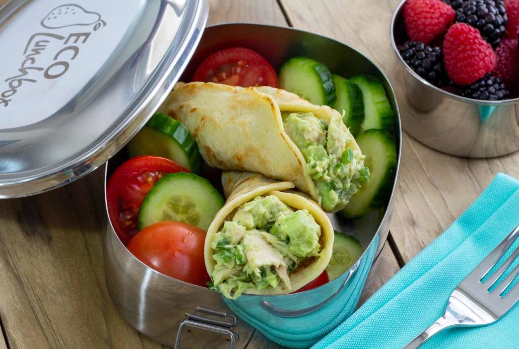 easy paleo and gluten-free recipe for a tuna wrap in eco lunchbox