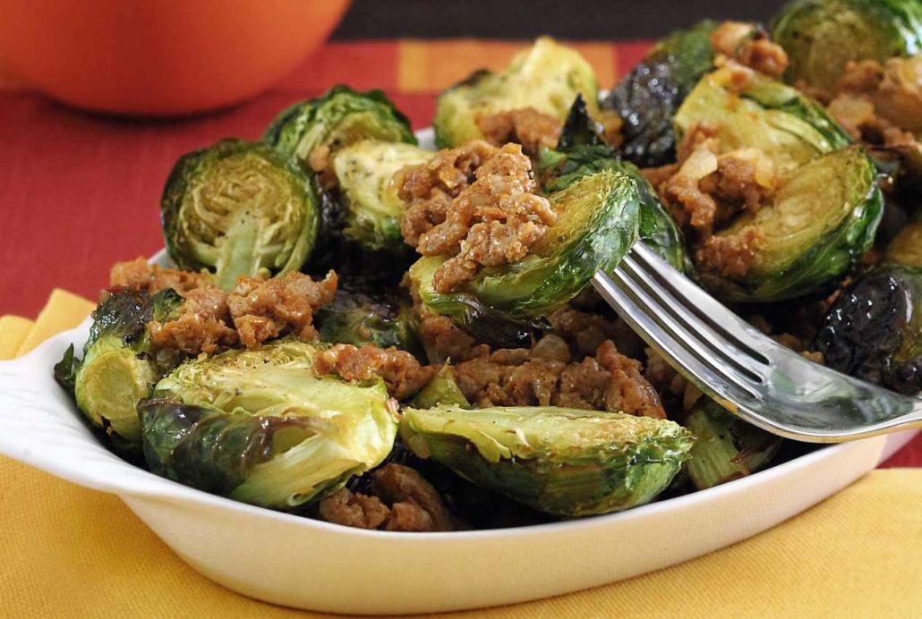easy brussels sprouts and chorizo paleo and gluten-free entree