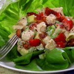 easy paleo salad made with pre-cooked chicken. Includes a quick recipe for a paleo mayo dressing.
