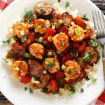 simple paleo and gluten-free recipe for authentic shrimp and sausage jambalaya